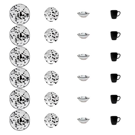 Manhattan Comfort RYO Collection 24 Piece Microwave and Oven Safe Porcelain Dinnerware Set, Service for 6, Black/White